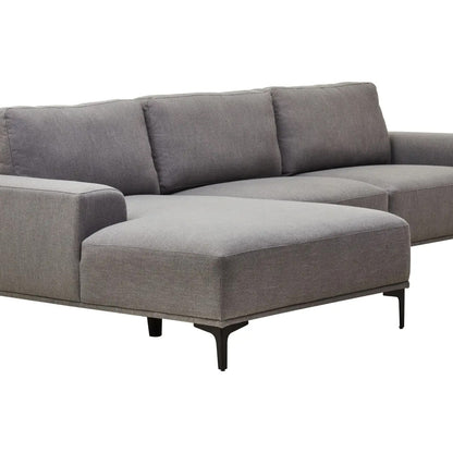 Toulon Fabric Right Chaise 3 Seater Sofa In Grey With Black Metal Legs