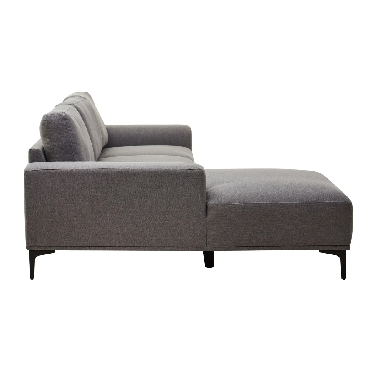 Toulon Fabric Right Chaise 3 Seater Sofa In Grey With Black Metal Legs