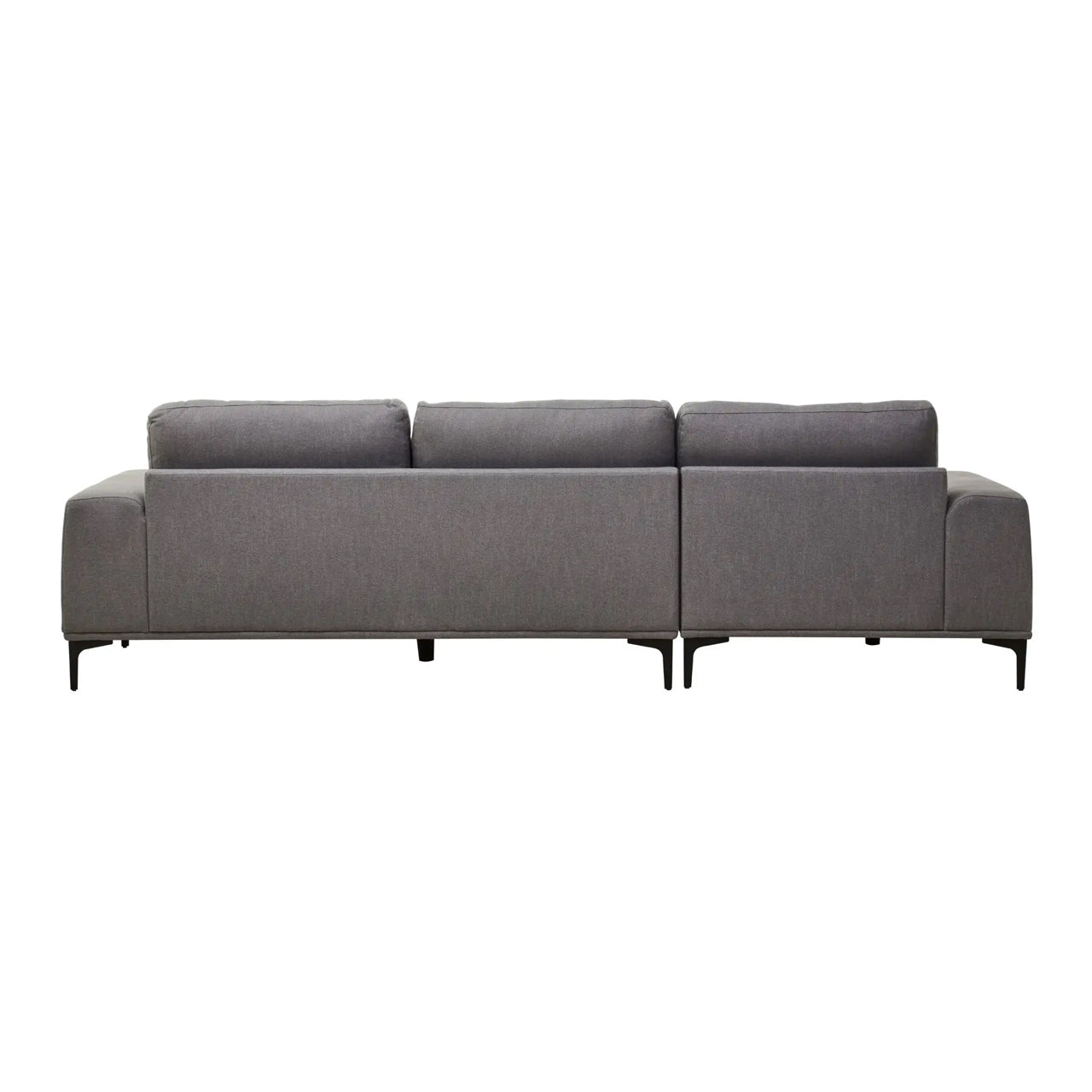 Toulon Fabric Right Chaise 3 Seater Sofa In Grey With Black Metal Legs