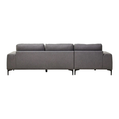 Toulon Fabric Right Chaise 3 Seater Sofa In Grey With Black Metal Legs
