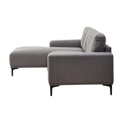 Toulon Fabric Right Chaise 3 Seater Sofa In Grey With Black Metal Legs