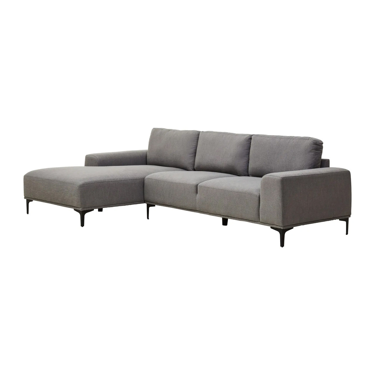 Toulon Fabric Right Chaise 3 Seater Sofa In Grey With Black Metal Legs