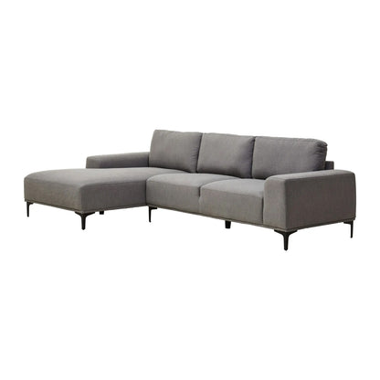Toulon Fabric Right Chaise 3 Seater Sofa In Grey With Black Metal Legs