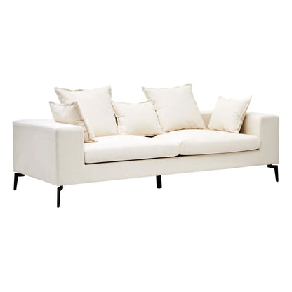 Avignon Linen Fabric 3 Seater Sofa In Cream With Black Metal Legs