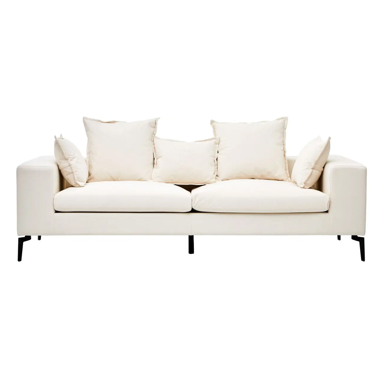 Avignon Linen Fabric 3 Seater Sofa In Cream With Black Metal Legs