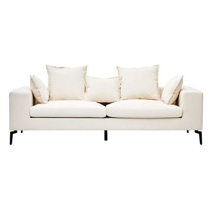 Avignon Linen Fabric 3 Seater Sofa In Cream With Black Metal Legs