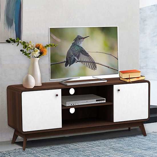 Cassie Wooden TV Stand With 2 Doors In Walnut And White