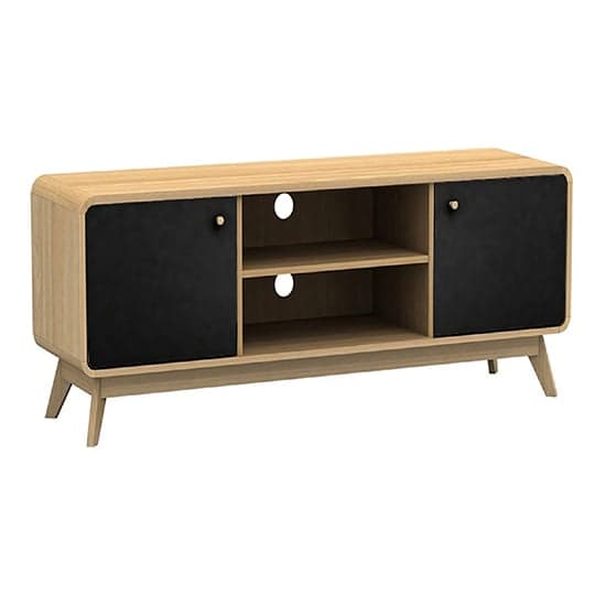 Cassie Wooden TV Stand With 2 Doors In Oak And Black