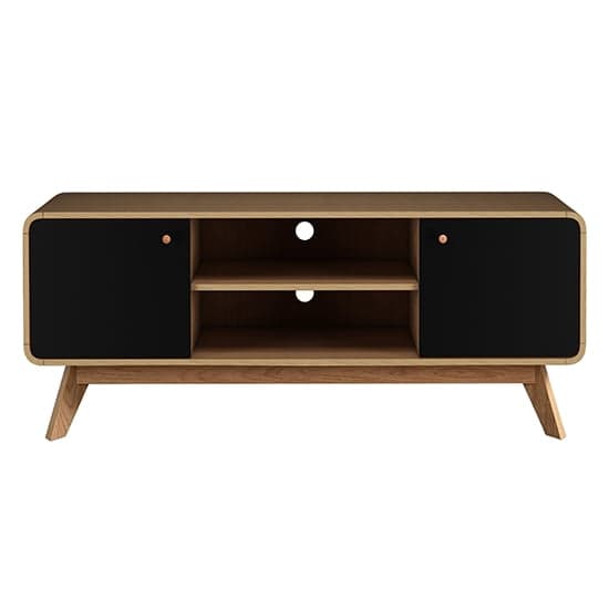Cassie Wooden TV Stand With 2 Doors In Oak And Black