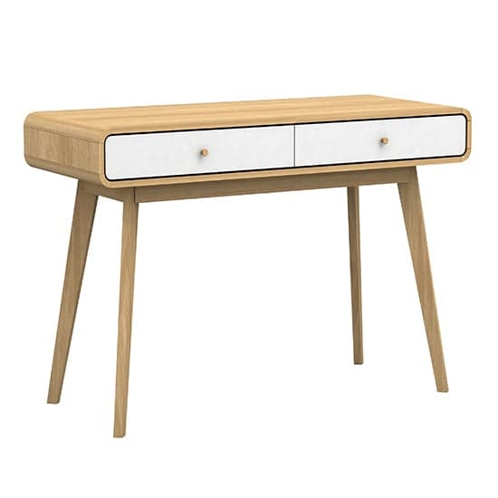 Cassie Wooden Computer Desk With 2 Drawers In Oak And White