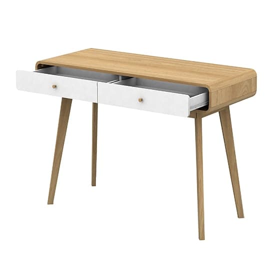 Cassie Wooden Computer Desk With 2 Drawers In Oak And White