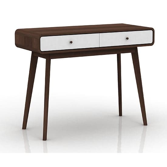 Cassie Wooden Computer Desk With 2 Drawers In Walnut And White