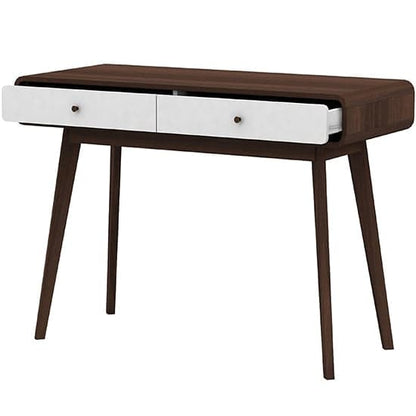 Cassie Wooden Computer Desk With 2 Drawers In Walnut And White