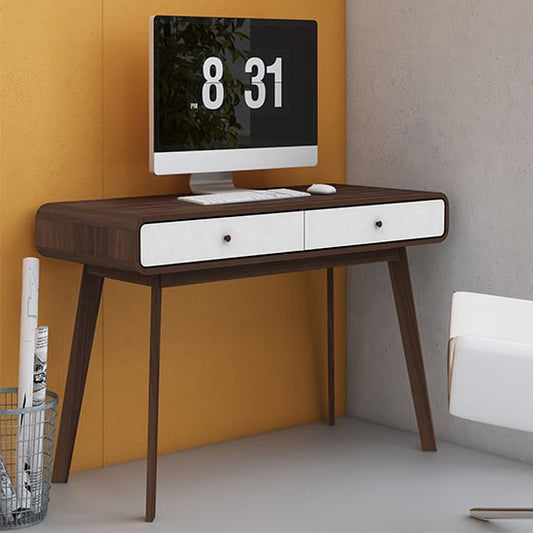 Cassie Wooden Computer Desk With 2 Drawers In Walnut And White