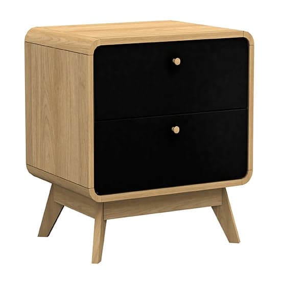 Cassie Wooden Bedside Cabinet With 2 Drawers In Oak And Black