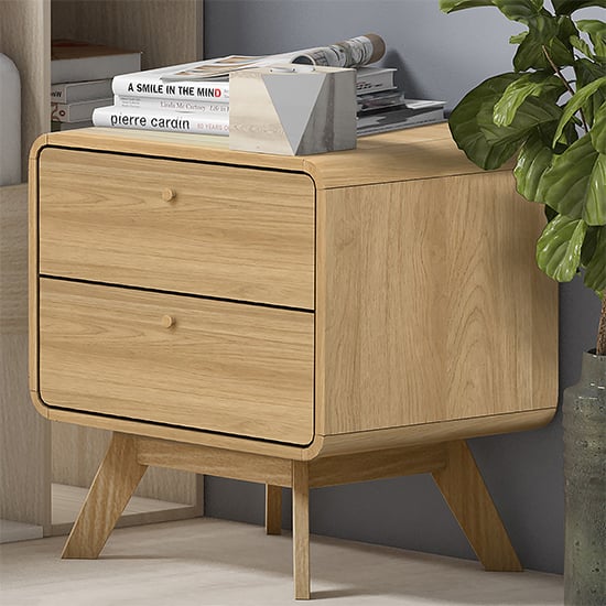Cassie Wooden Bedside Cabinet With 2 Drawers In Oak