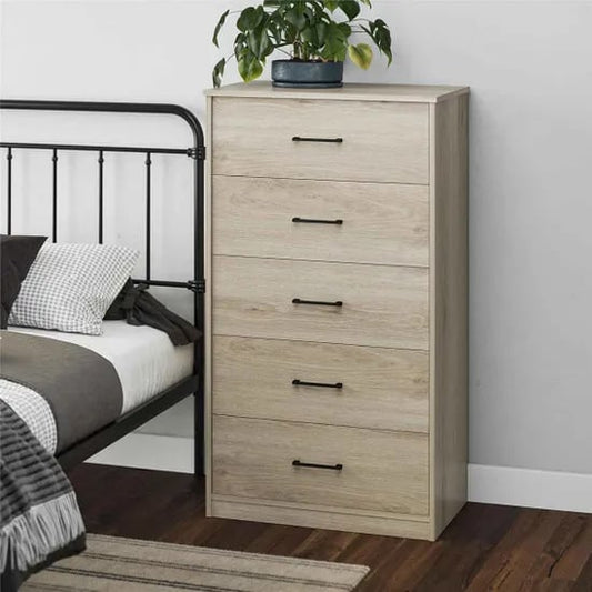 Brez Wooden Chest Of 5 Drawers In Light Oak