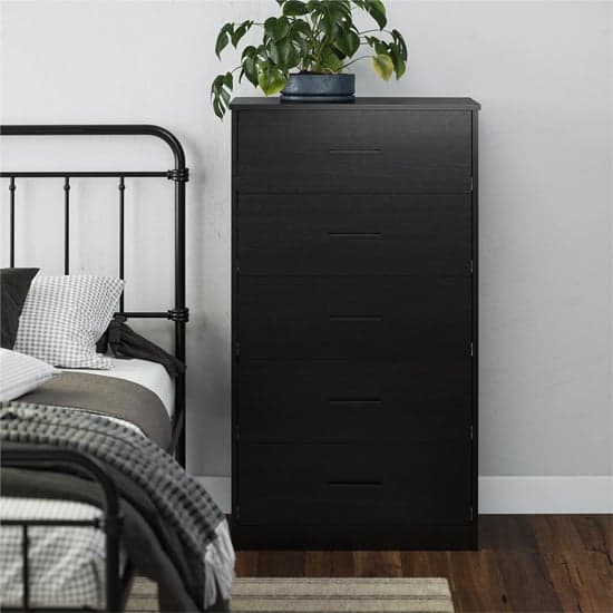 Brez Wooden Chest Of 5 Drawers In Black Oak