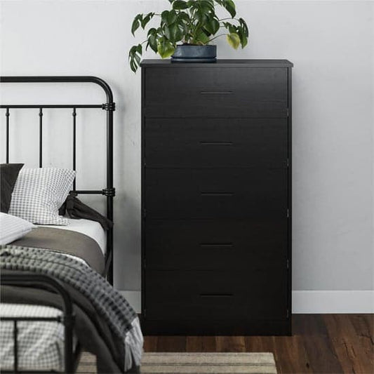 Brez Wooden Chest Of 5 Drawers In Black Oak