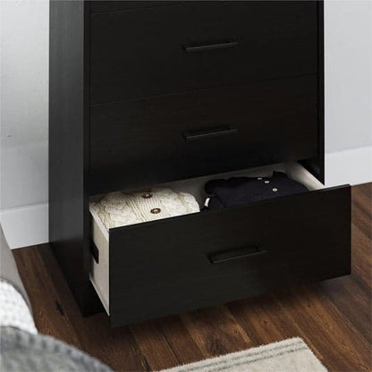 Brez Wooden Chest Of 5 Drawers In Black Oak