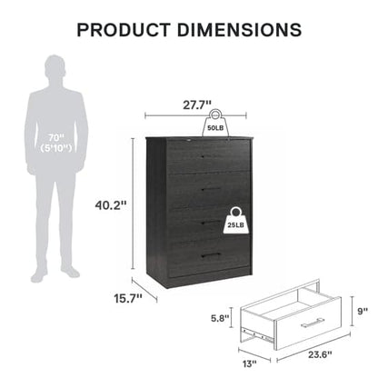 Brez Wooden Chest Of 5 Drawers In Black Oak
