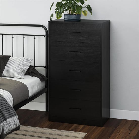 Brez Wooden Chest Of 5 Drawers In Black Oak