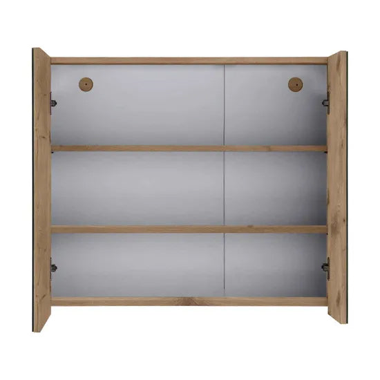 Wisla Wooden Bathroom Mirrored Cabinet With 2 Doors In Viking Oak
