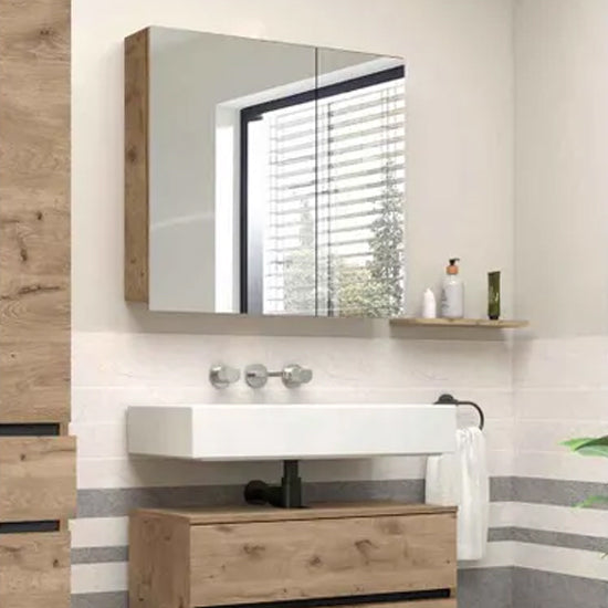Wisla Wooden Bathroom Mirrored Cabinet With 2 Doors In Viking Oak