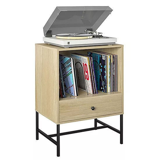 Tamlin Wooden Record Stand With 1 Drawer In Linseed Oak