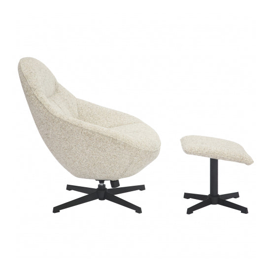 Serene Blush Textured Fabric Lounge Chair With Footstool In Natural
