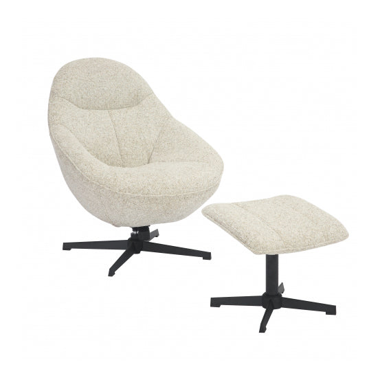 Serene Blush Textured Fabric Lounge Chair With Footstool In Natural