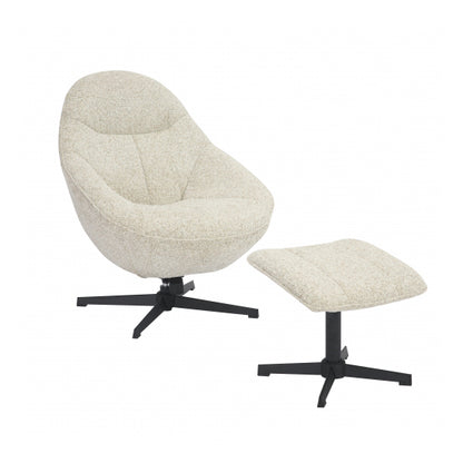 Serene Blush Textured Fabric Lounge Chair With Footstool In Natural