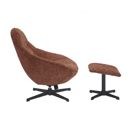 Serene Blush Textured Fabric Lounge Chair With Footstool In Copper