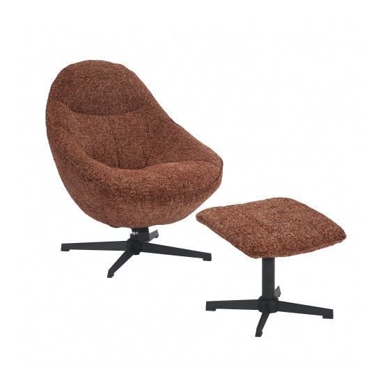 Serene Blush Textured Fabric Lounge Chair With Footstool In Copper