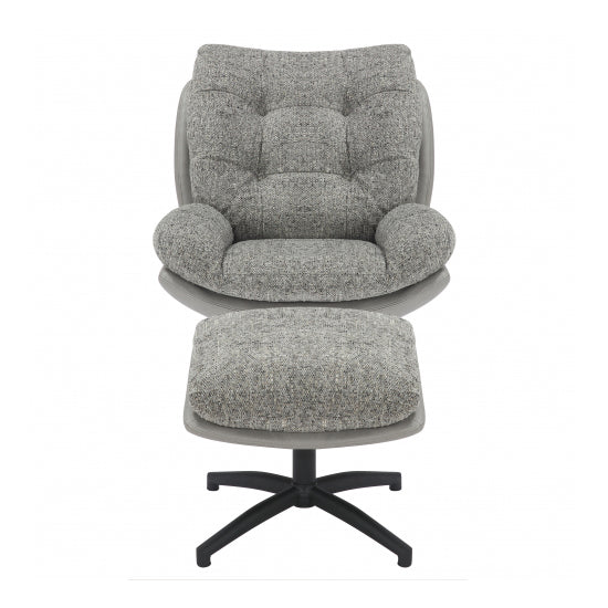 Calm Tactile Textured Fabric Lounge Chair With Footstool In Grey