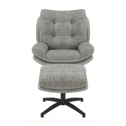 Calm Tactile Textured Fabric Lounge Chair With Footstool In Grey