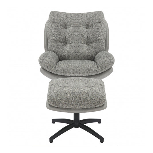 Calm Tactile Textured Fabric Lounge Chair With Footstool In Grey