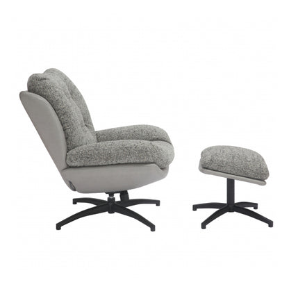 Calm Tactile Textured Fabric Lounge Chair With Footstool In Grey