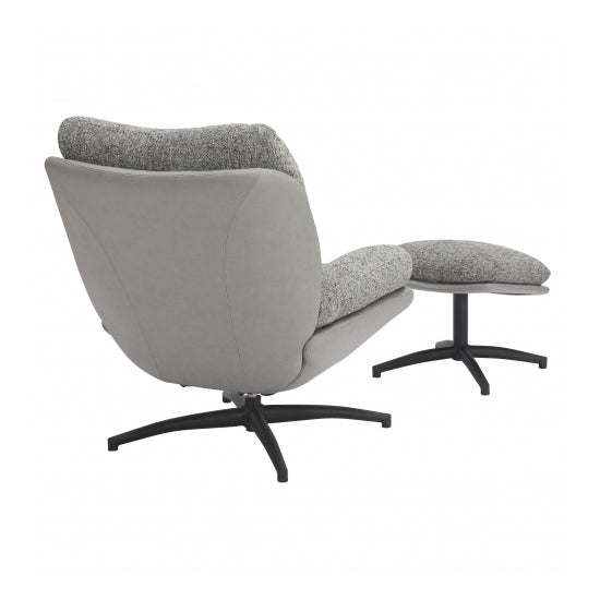 Calm Tactile Textured Fabric Lounge Chair With Footstool In Grey