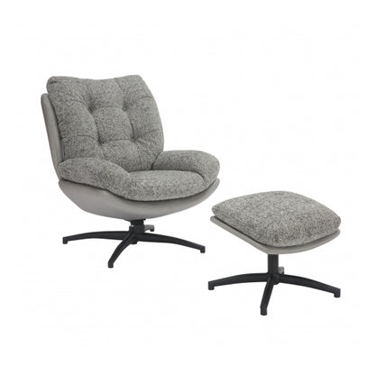 Calm Tactile Textured Fabric Lounge Chair With Footstool In Grey