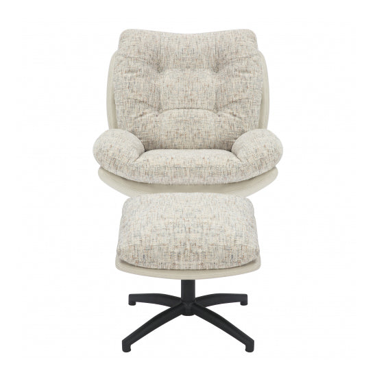 Calm Tactile Textured Fabric Lounge Chair With Footstool In Cream