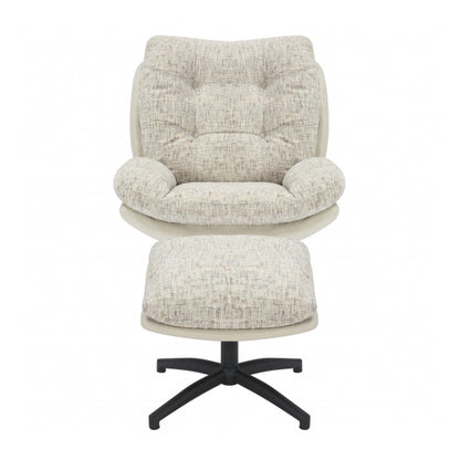 Calm Tactile Textured Fabric Lounge Chair With Footstool In Cream