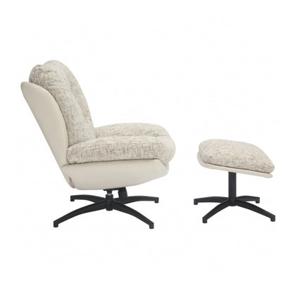 Calm Tactile Textured Fabric Lounge Chair With Footstool In Cream