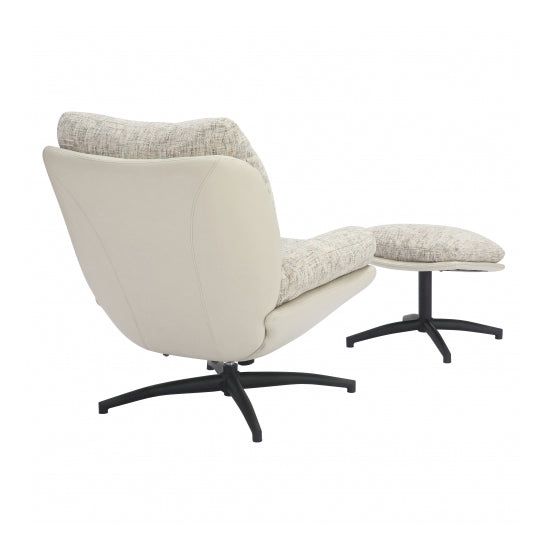 Calm Tactile Textured Fabric Lounge Chair With Footstool In Cream