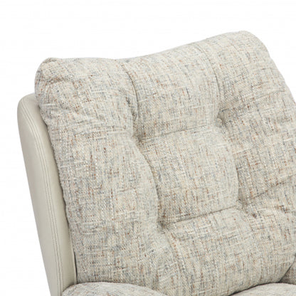 Calm Tactile Textured Fabric Lounge Chair With Footstool In Cream