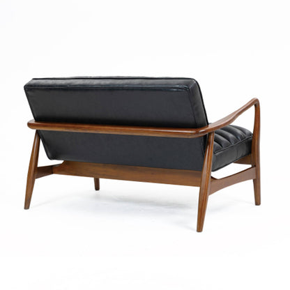 Club Leather Effect 2 Seater Sofa In Dark Navy