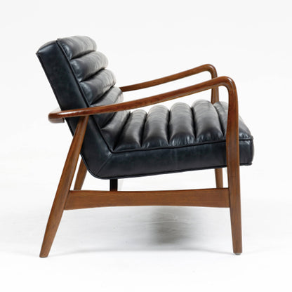 Club Leather Effect 2 Seater Sofa In Dark Navy