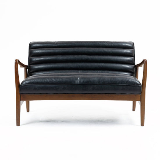 Club Leather Effect 2 Seater Sofa In Dark Navy