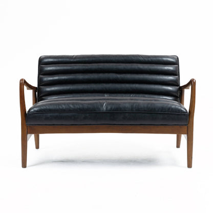 Club Leather Effect 2 Seater Sofa In Dark Navy