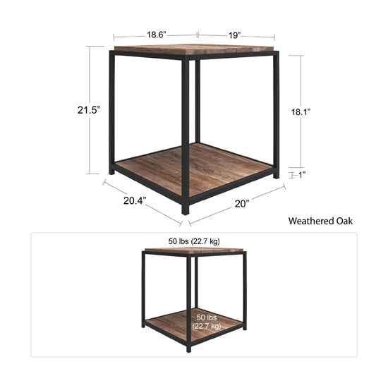 Quincy Wooden End Table In Weathered Oak
